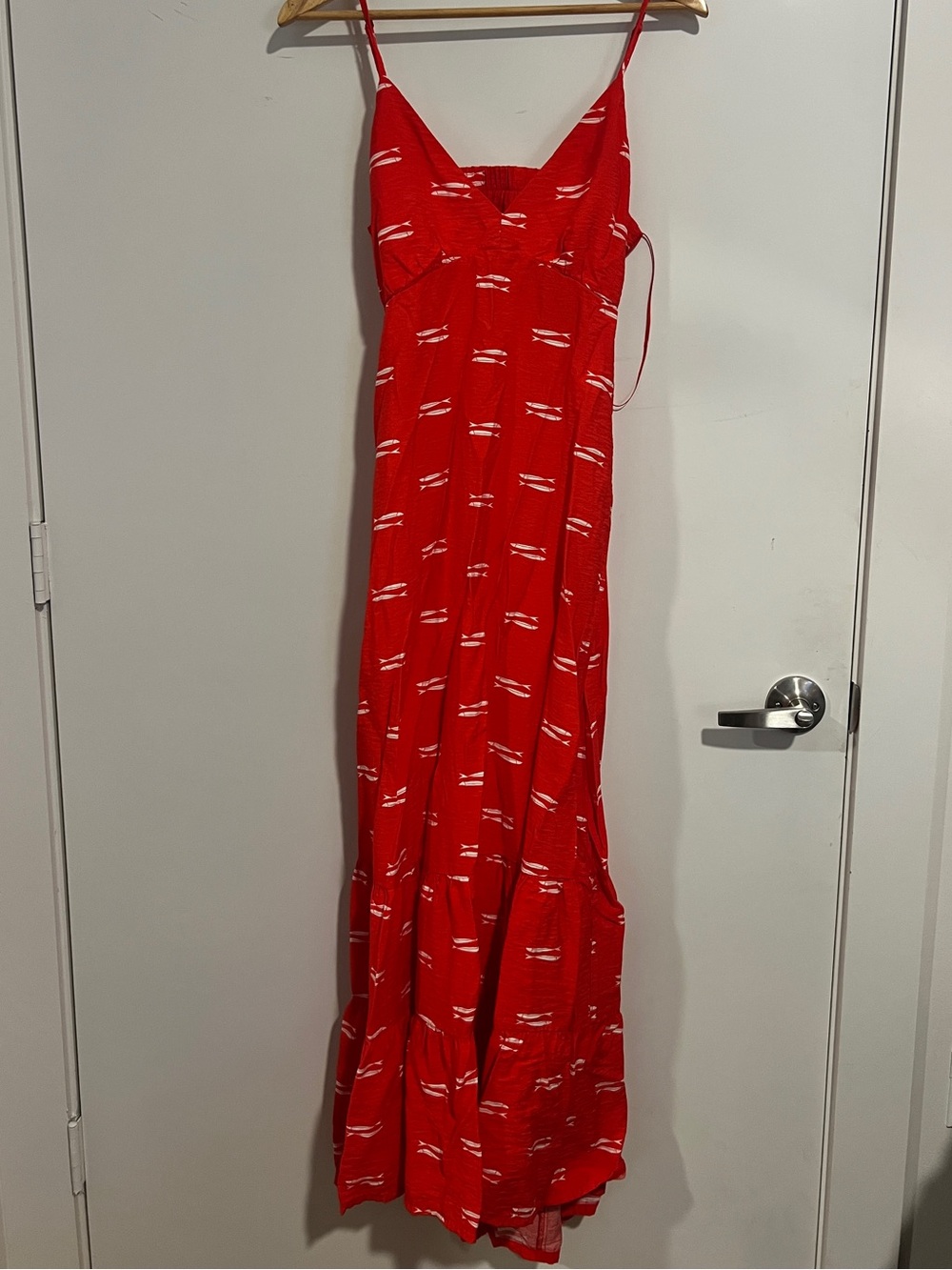 a new day Red Spaghetti-Strap Maxi Dress with White Print